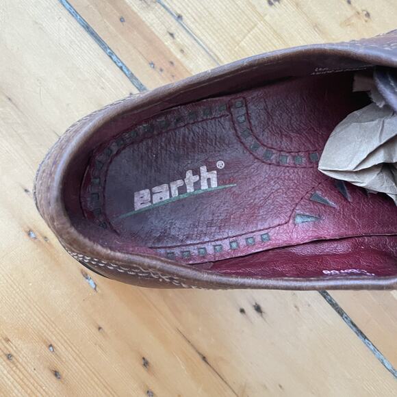 Vintage Earth Shoes Leather Sneakers Retro Low Top Lace‎ Up Rubber Sole Y2K 8B - Picture 4 of 11